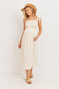 Shoulder Tie Midi Dress W/ Smocked Top - Yo Mama Maternity