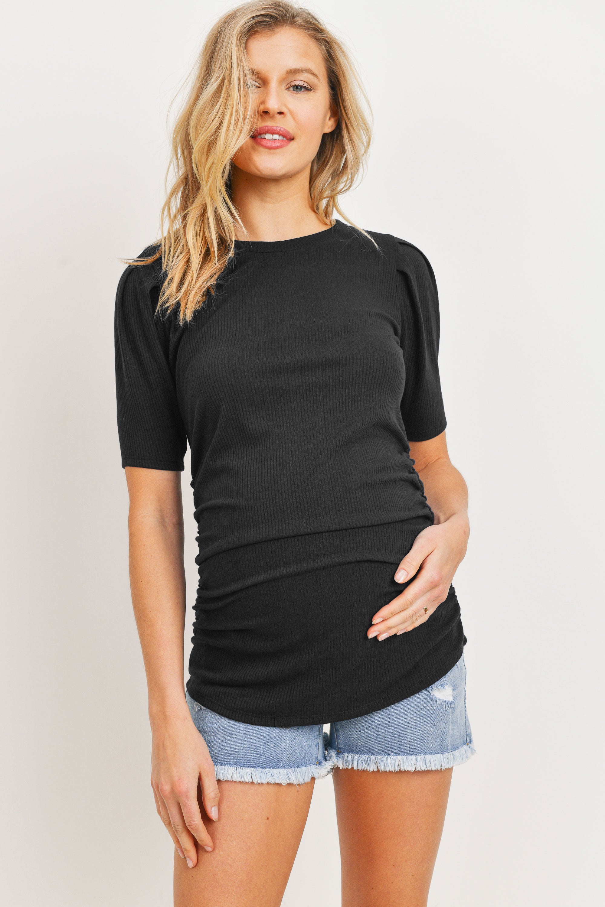 SS Crew Neck Ribbed Tee - Yo Mama Maternity