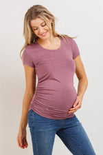 Round Neck Side Ruched Tee - Yo Mama Maternity