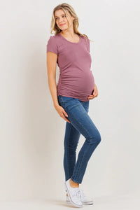 Round Neck Side Ruched Tee - Yo Mama Maternity