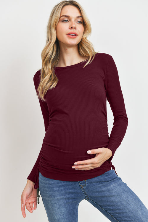 LS Adj Drawstring Ribbed Top - Yo Mama Maternity