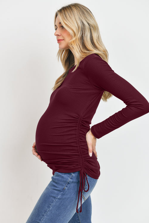 LS Adj Drawstring Ribbed Top - Yo Mama Maternity