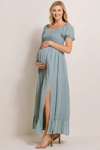 Swiss Dot Puff Sleeve Maxi - Yo Mama Maternity