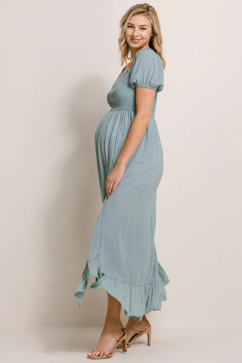 Swiss Dot Puff Sleeve Maxi - Yo Mama Maternity