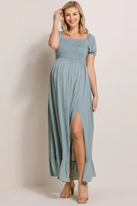 Swiss Dot Puff Sleeve Maxi - Yo Mama Maternity