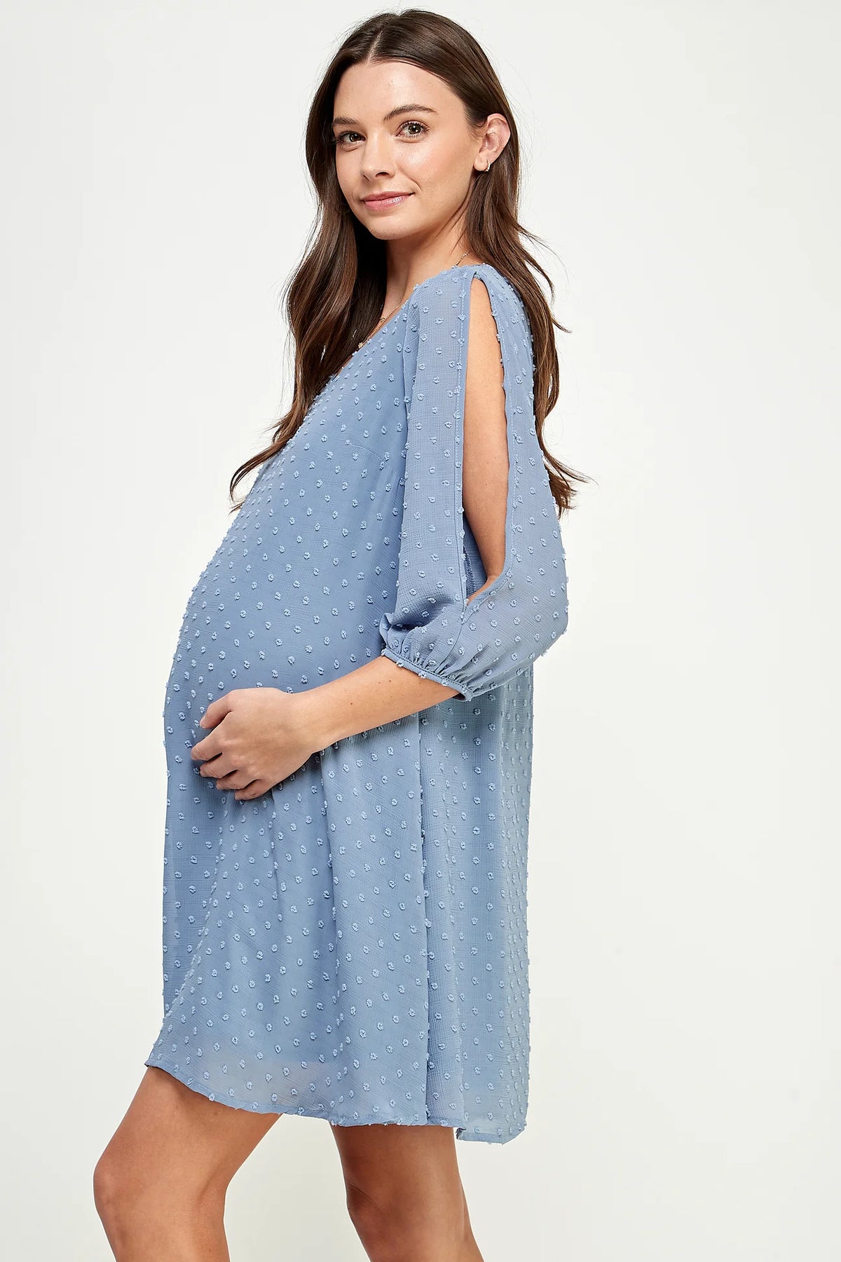 Cold Shoulder Swiss Dot Dress - Yo Mama Maternity