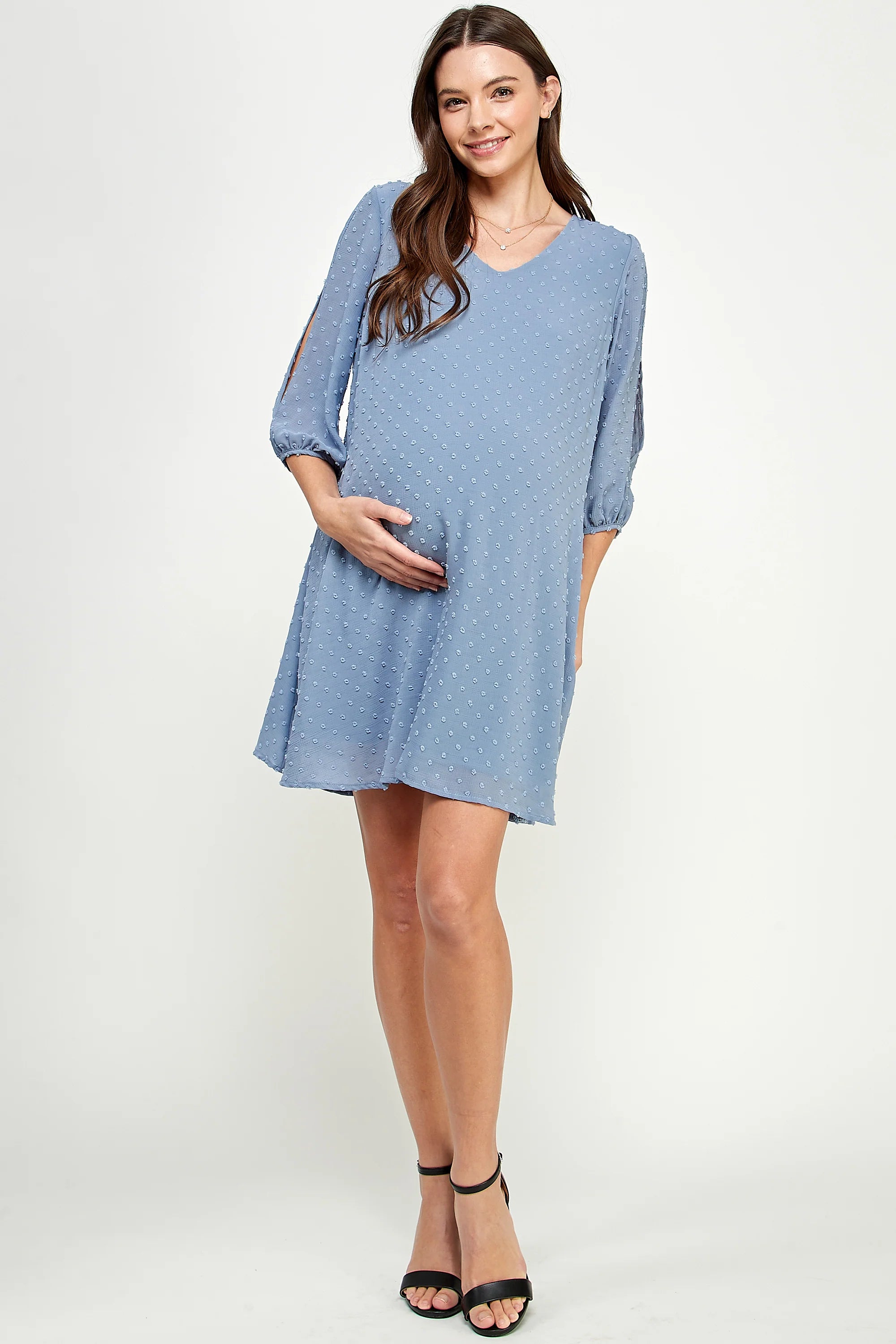 Cold Shoulder Swiss Dot Dress - Yo Mama Maternity