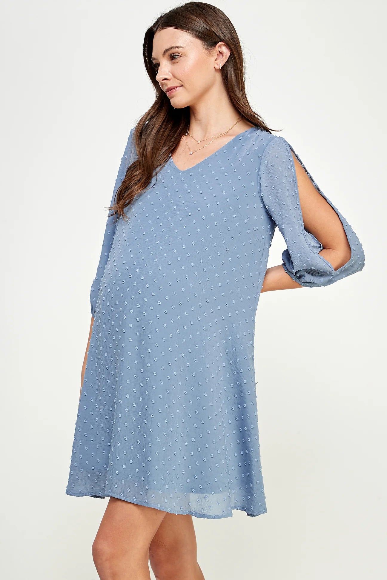 Cold Shoulder Swiss Dot Dress - Yo Mama Maternity