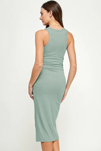 Jenna Ribbed Tank Dress W/ Ruching - Yo Mama Maternity