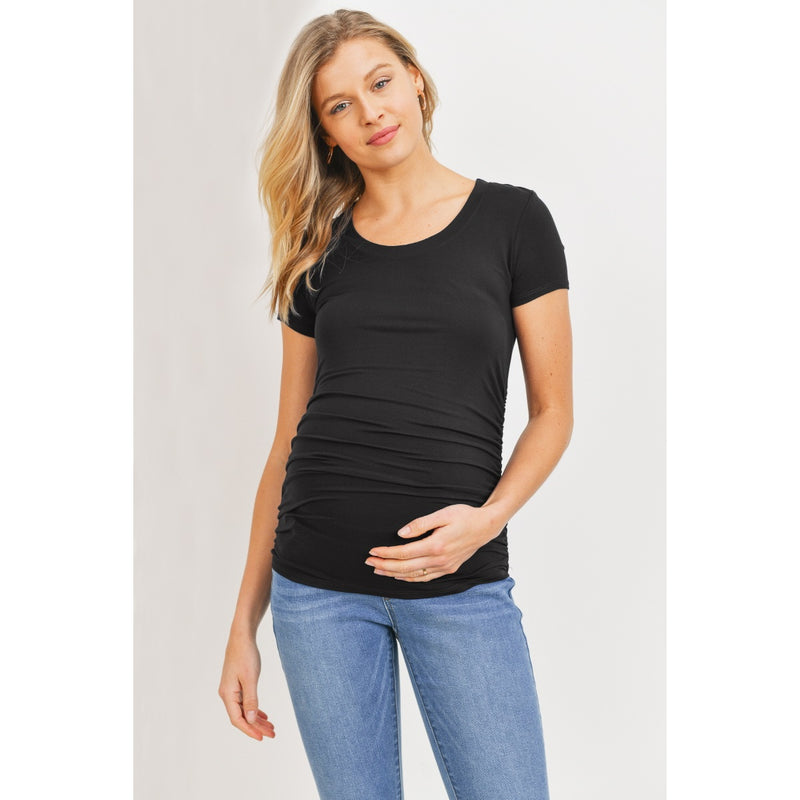 Round Neck Side Ruched Tee - Yo Mama Maternity