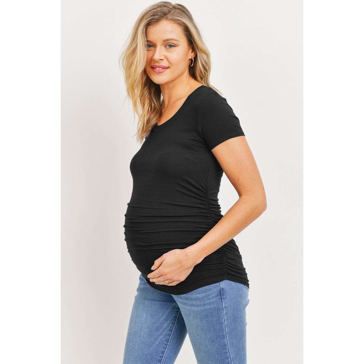 Round Neck Side Ruched Tee - Yo Mama Maternity