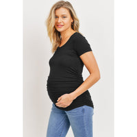 Round Neck Side Ruched Tee - Yo Mama Maternity
