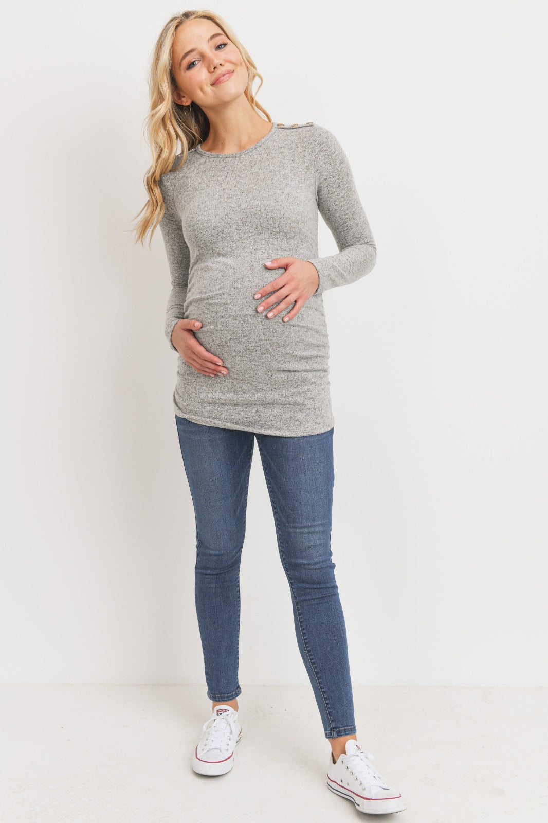 Ruched LS w/ Buttons - Yo Mama Maternity