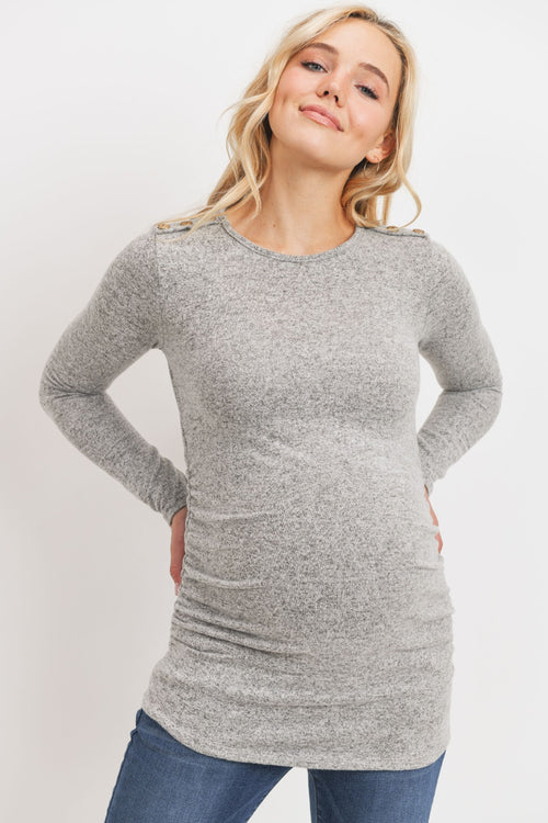 Ruched LS w/ Buttons - Yo Mama Maternity