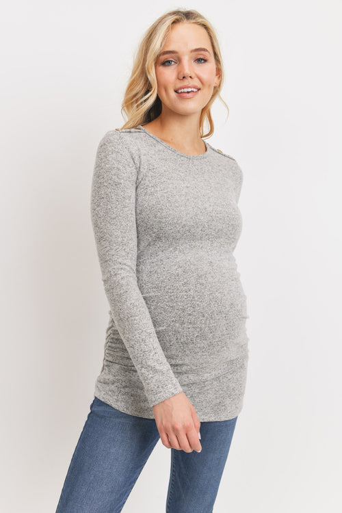 Ruched LS w/ Buttons - Yo Mama Maternity